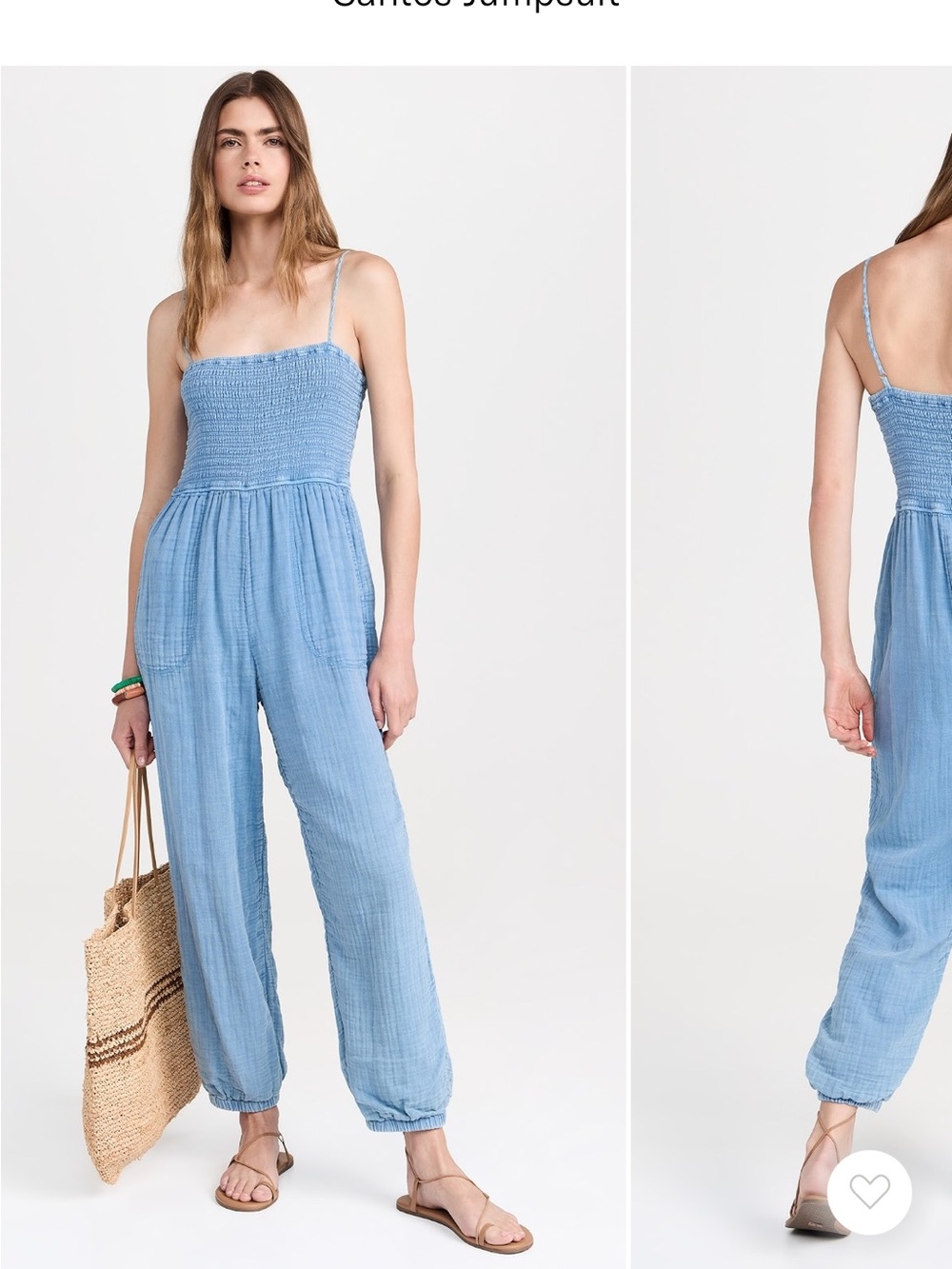 Z Supply Light Blue Smocked Strap Jumpsuit with Pockets
